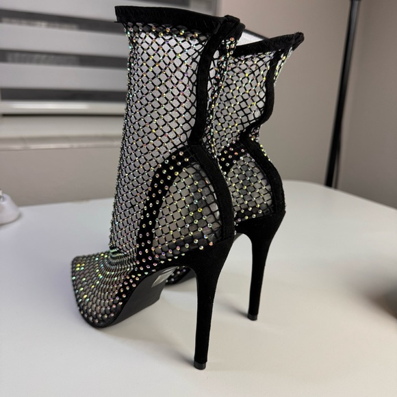 Women Sparkling Rhinestone Multicolor Diamond Detail Stiletto Ankle Sock Boots - Picture 8 of 9